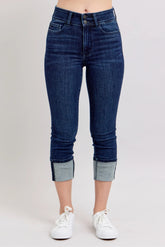 High-Waist Double Waist Band Cuffed Skinny Jeans Judy Blue